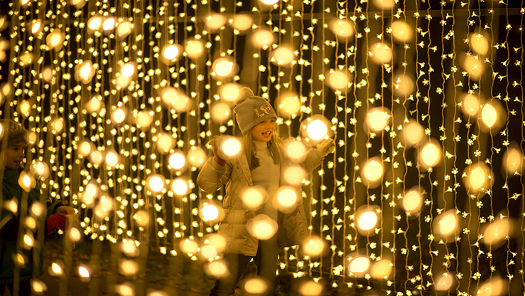 Lulu Kingstone in the Cathedral of Light at Christmas at Kew